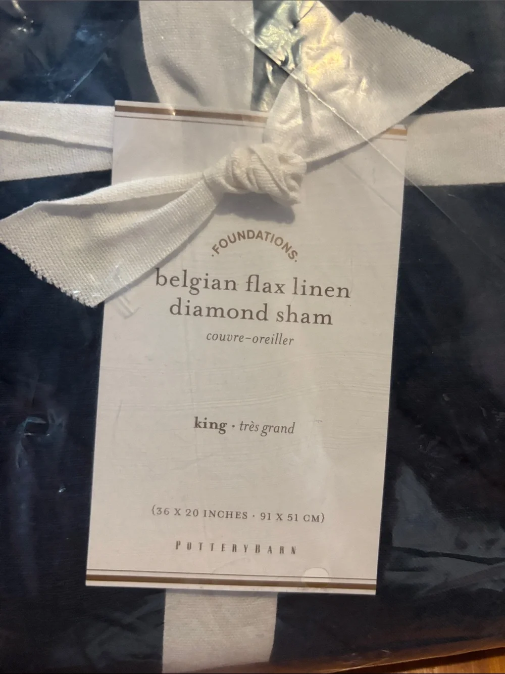 NWT Pottery Barn Belgian Flax Linen King Sham Midnight Navy Blue